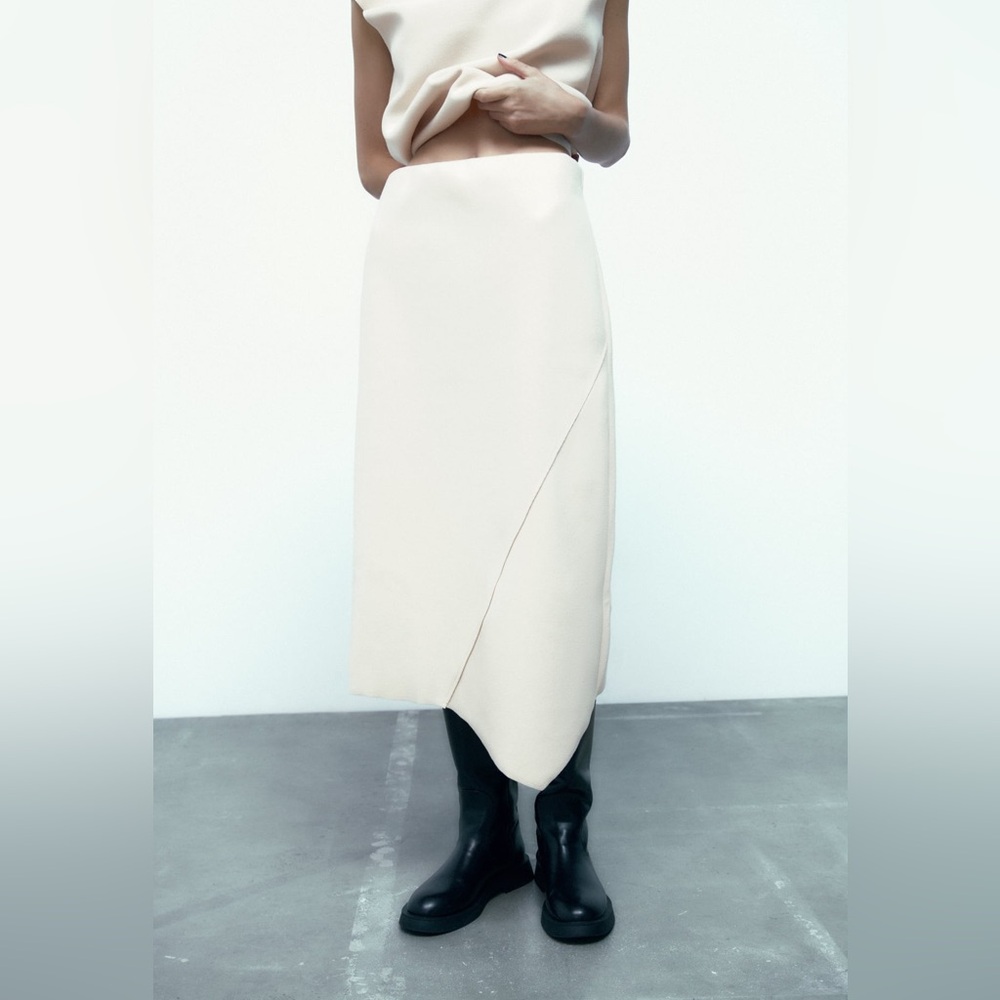 Zara Ecru Asymmetrical Midi Skirt NWT